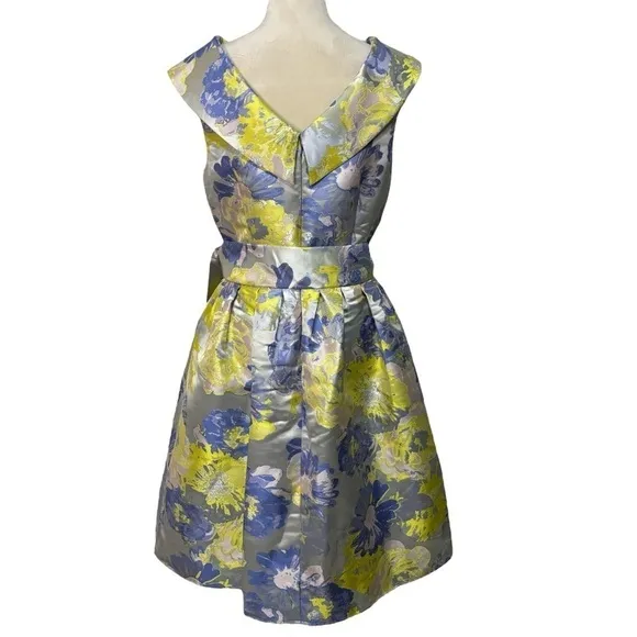 Alex Marie Yellow and Purple Floral Brocade Formal Dress Size 6 Wedding Guest