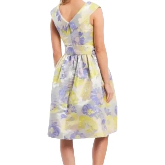 Alex Marie Yellow and Purple Floral Brocade Formal Dress Size 6 Wedding Guest