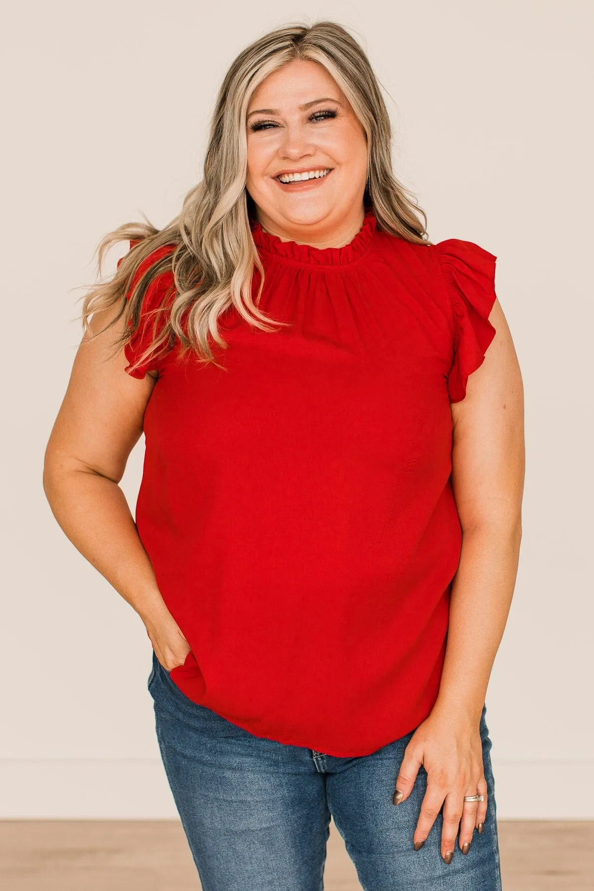 All For Love Ruffle Blouse- Red