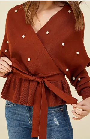 All pearled wrap sweater