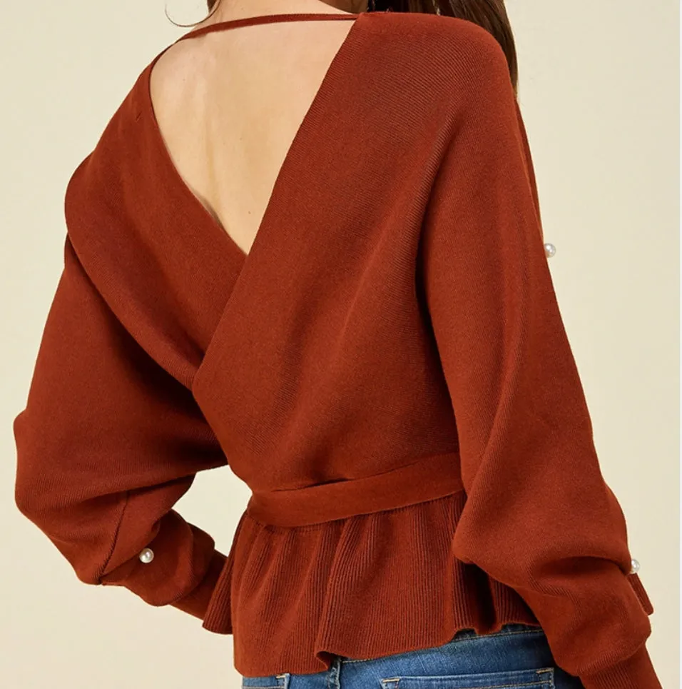 All pearled wrap sweater