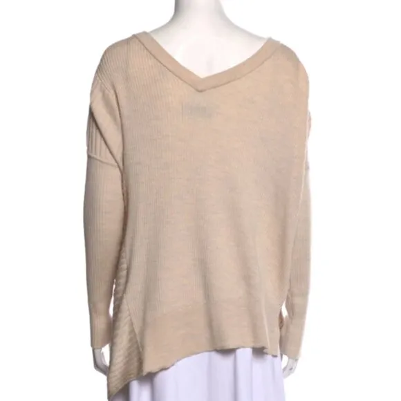 AllSaints Keld V-Neck Merino Wool Ribbed Sweater Color Almond  Marl Sz S