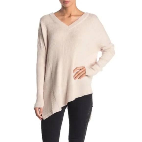 AllSaints Keld V-Neck Merino Wool Ribbed Sweater Color Almond  Marl Sz S