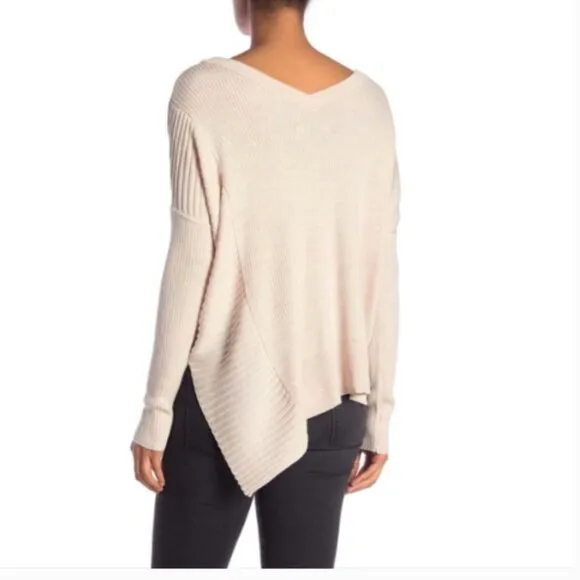 AllSaints Keld V-Neck Merino Wool Ribbed Sweater Color Almond  Marl Sz S