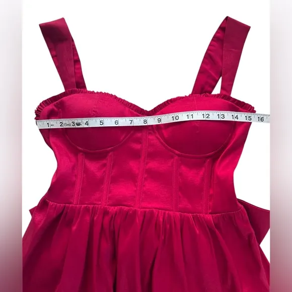 Altar’d State NEW Elyse Red Bow Corset Fit and Flare Cocktail Dress Size Medium