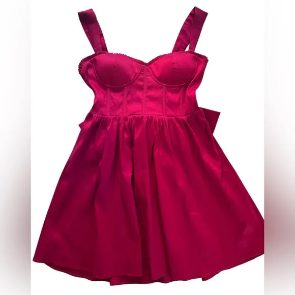 Altar’d State NEW Elyse Red Bow Corset Fit and Flare Cocktail Dress Size Medium
