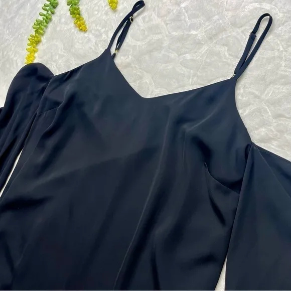 Amanda Uprichard Gianna Cold Shoulder Ruffle Sleeve Shift Dress in Black Size S