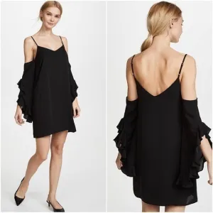 Amanda Uprichard Gianna Cold Shoulder Ruffle Sleeve Shift Dress in Black Size S