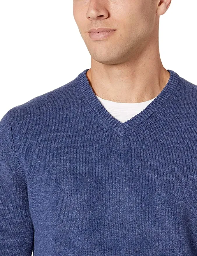 Amazon Essentials Mens Midweight V-Neck Sweater Sweater in Heather Blue, Sz Large!