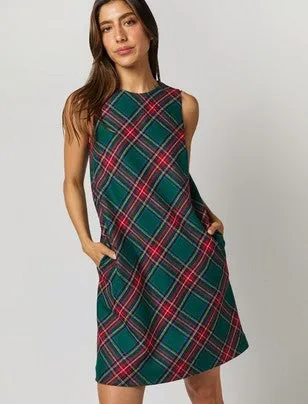 Ann Mashburn Susy Shift Dress - Green/Red Plaid