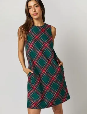 Ann Mashburn Susy Shift Dress - Green/Red Plaid
