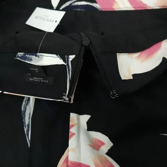 Ann Taylor Factory Floral Pencil Skirt Womens Sz 10 Black Pink Back Zip Slit NEW