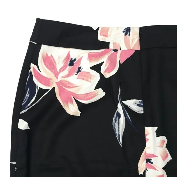 Ann Taylor Factory Floral Pencil Skirt Womens Sz 10 Black Pink Back Zip Slit NEW
