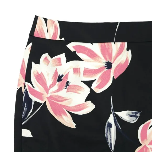 Ann Taylor Factory Floral Pencil Skirt Womens Sz 10 Black Pink Back Zip Slit NEW