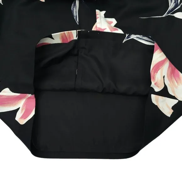 Ann Taylor Factory Floral Pencil Skirt Womens Sz 10 Black Pink Back Zip Slit NEW