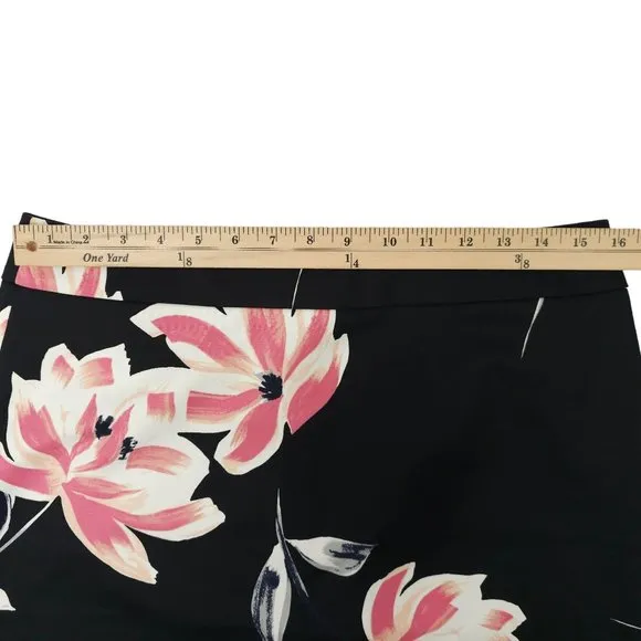 Ann Taylor Factory Floral Pencil Skirt Womens Sz 10 Black Pink Back Zip Slit NEW
