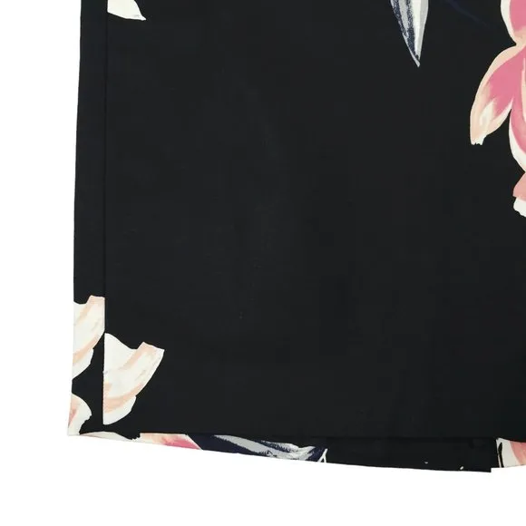 Ann Taylor Factory Floral Pencil Skirt Womens Sz 10 Black Pink Back Zip Slit NEW