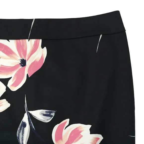 Ann Taylor Factory Floral Pencil Skirt Womens Sz 10 Black Pink Back Zip Slit NEW
