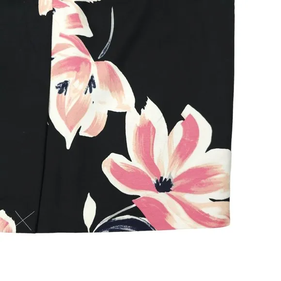Ann Taylor Factory Floral Pencil Skirt Womens Sz 10 Black Pink Back Zip Slit NEW