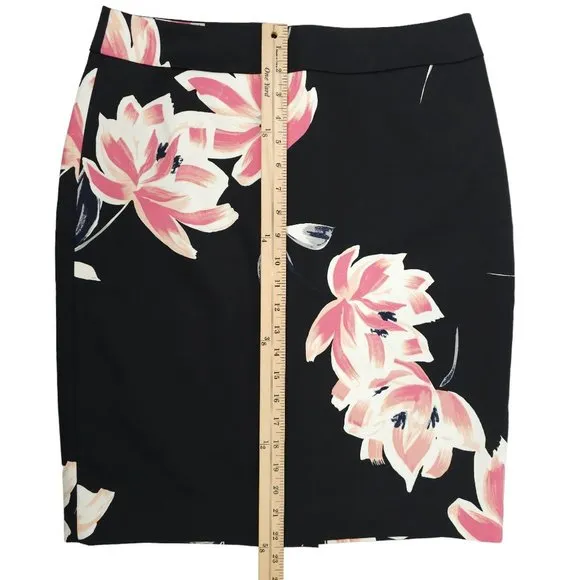 Ann Taylor Factory Floral Pencil Skirt Womens Sz 10 Black Pink Back Zip Slit NEW
