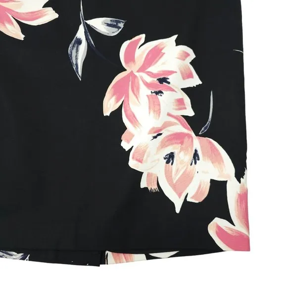 Ann Taylor Factory Floral Pencil Skirt Womens Sz 10 Black Pink Back Zip Slit NEW