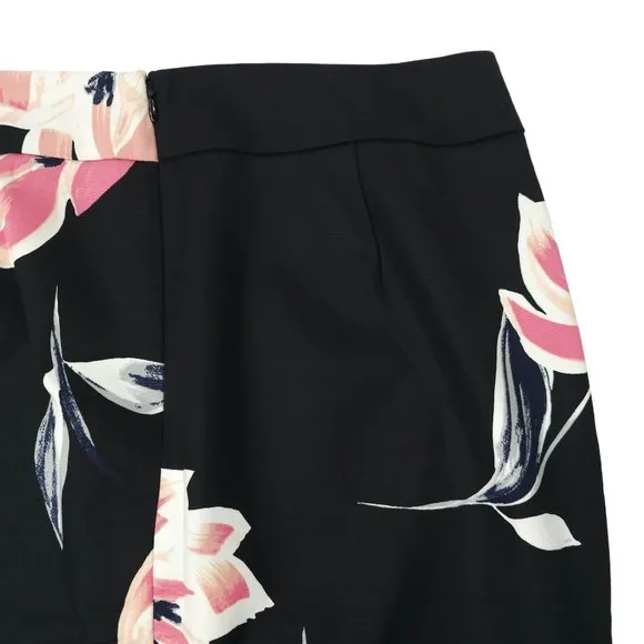 Ann Taylor Factory Floral Pencil Skirt Womens Sz 10 Black Pink Back Zip Slit NEW