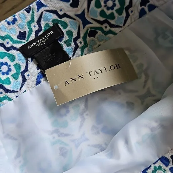 Ann Taylor‎ Factory NWT Blue Green and White Pencil Skirt Sz 8