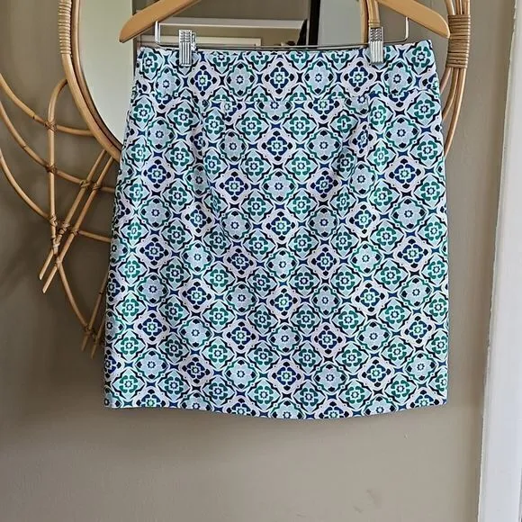 Ann Taylor‎ Factory NWT Blue Green and White Pencil Skirt Sz 8