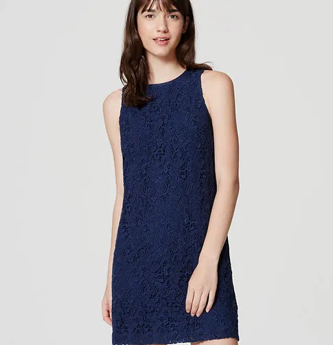 Ann Taylor LOFT Blue Tall Lace Shift Dress Size 6 Tall
