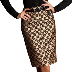 Ann Taylor Maven Jacquard Leopard Pencil Skirt Black Gold Size 8P