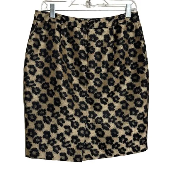 Ann Taylor Maven Jacquard Leopard Pencil Skirt Black Gold Size 8P