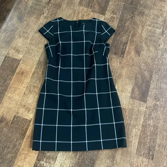 Ann Taylor Petite Windowpane Shift Plaid Dress Pine Green Color