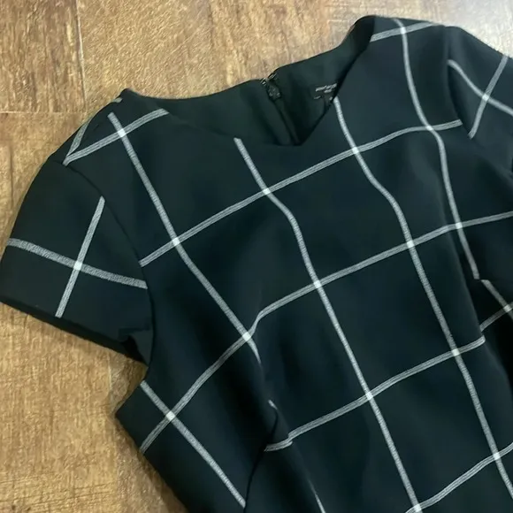 Ann Taylor Petite Windowpane Shift Plaid Dress Pine Green Color