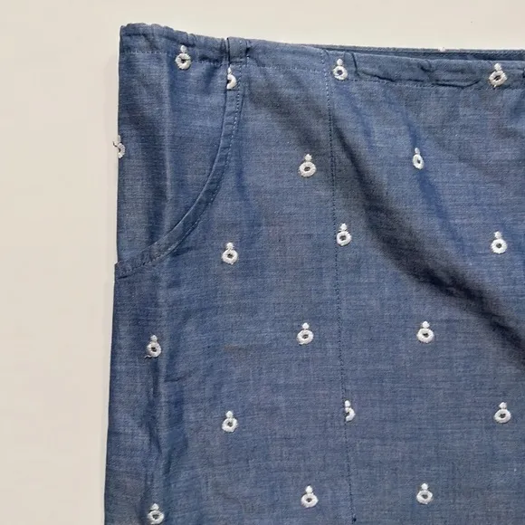 Anna Sui Anthro Women’s Chambray Vintage Embroidered Knee Length Skirt Casual 10