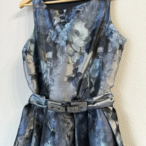 Anthro Eva Franco Floral Jacquard Sleeveless Midi Dress Metallic Fit &amp; Flare 8