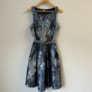Anthro Eva Franco Floral Jacquard Sleeveless Midi Dress Metallic Fit &amp; Flare 8