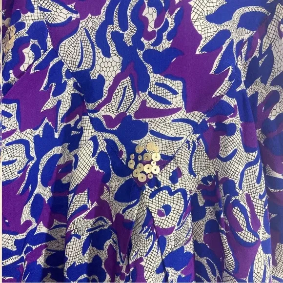 Anthro Silk Pencil Skirt Sz 0 Small Indigo Blue Purple Sequin Detail Lined