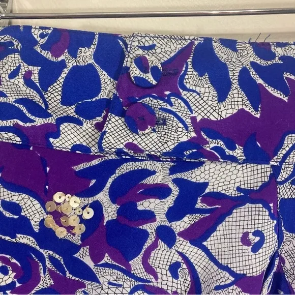 Anthro Silk Pencil Skirt Sz 0 Small Indigo Blue Purple Sequin Detail Lined