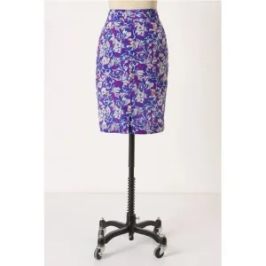 Anthro Silk Pencil Skirt Sz 0 Small Indigo Blue Purple Sequin Detail Lined