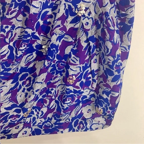Anthro Silk Pencil Skirt Sz 0 Small Indigo Blue Purple Sequin Detail Lined