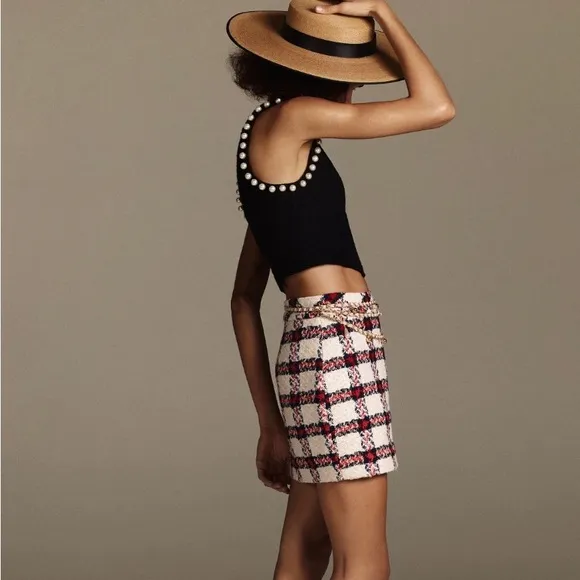 Anthropologie Endless Rose plaid tweed mini skirt