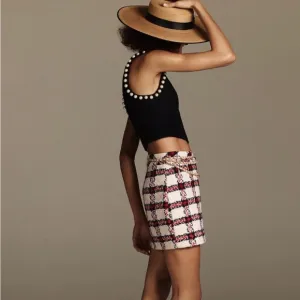 Anthropologie Endless Rose plaid tweed mini skirt