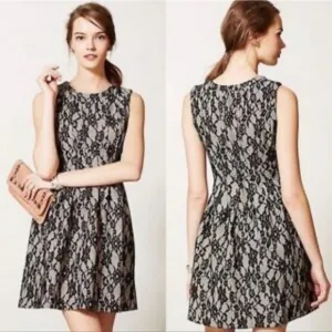 Anthropologie HD In Paris Violante Black Lace Fit and Flare Dress