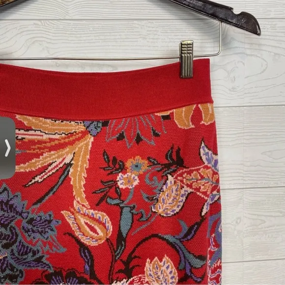 Anthropologie Maeve Delphinia Floral KnitPencil Skirt Red Floral Leopard Small