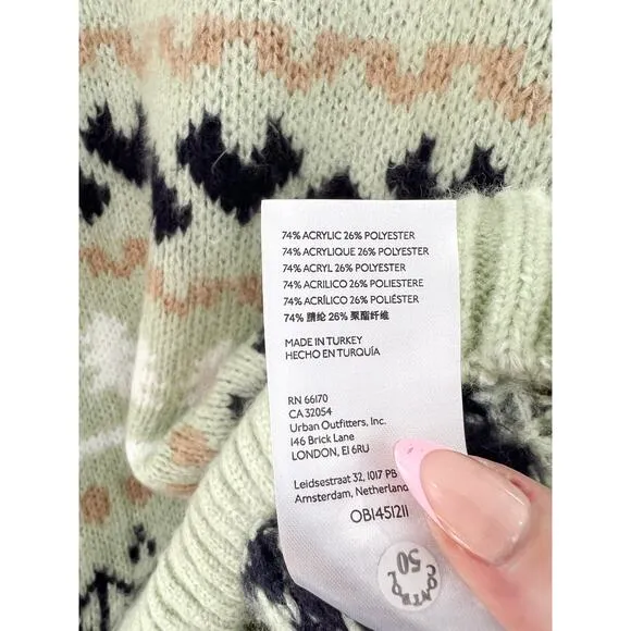 Anthropologie Mint Green Fair Isle Heavy Knit Turtleneck Tunic Sweater Small