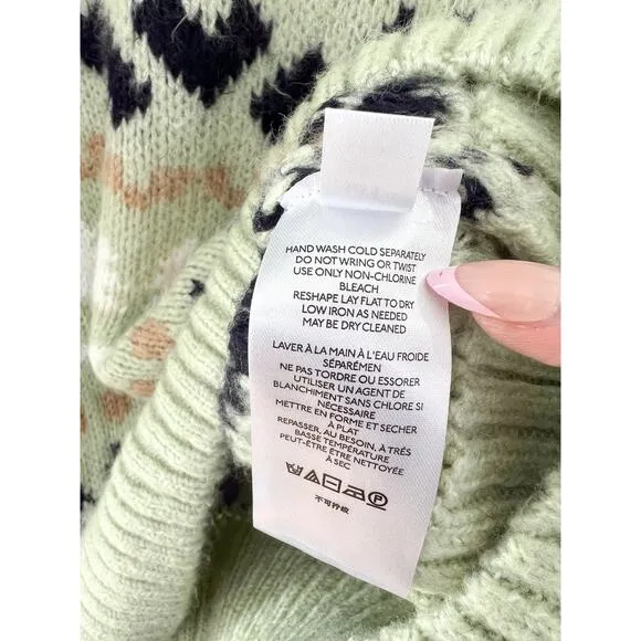 Anthropologie Mint Green Fair Isle Heavy Knit Turtleneck Tunic Sweater Small