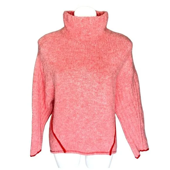 Anthropologie Moth Pink Red Knit Turtleneck Sweater size S/XS