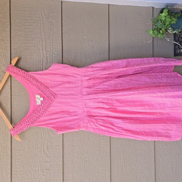 Anthropologie pink polka dot Moulinette Soeurs Melon Ball fit and flare dress 8