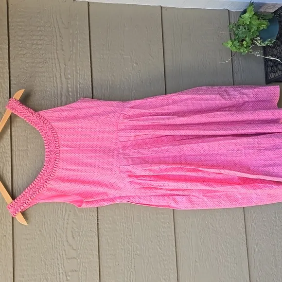 Anthropologie pink polka dot Moulinette Soeurs Melon Ball fit and flare dress 8