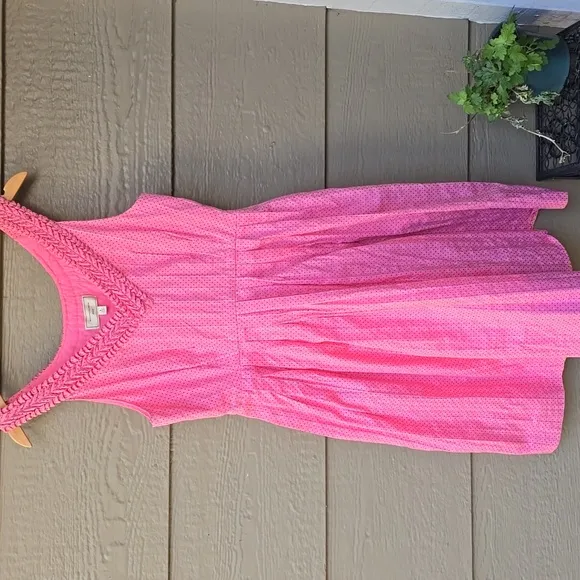 Anthropologie pink polka dot Moulinette Soeurs Melon Ball fit and flare dress 8